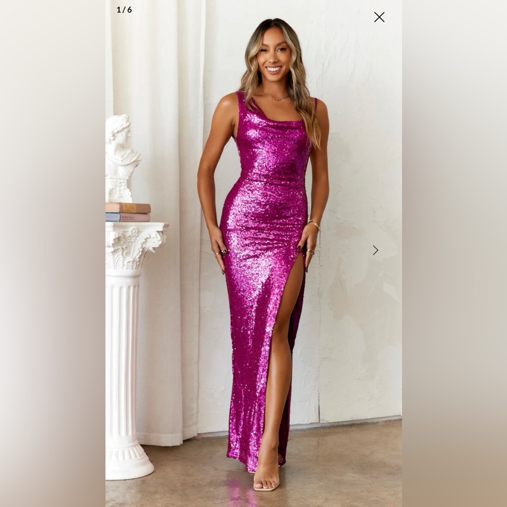 Elegant Pink Sequin Evening Dress